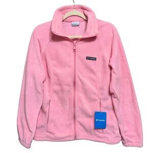 Columbia Womens Benton Springs Full Zip Fleece Jacket Large Pink Zip Pockets NEW